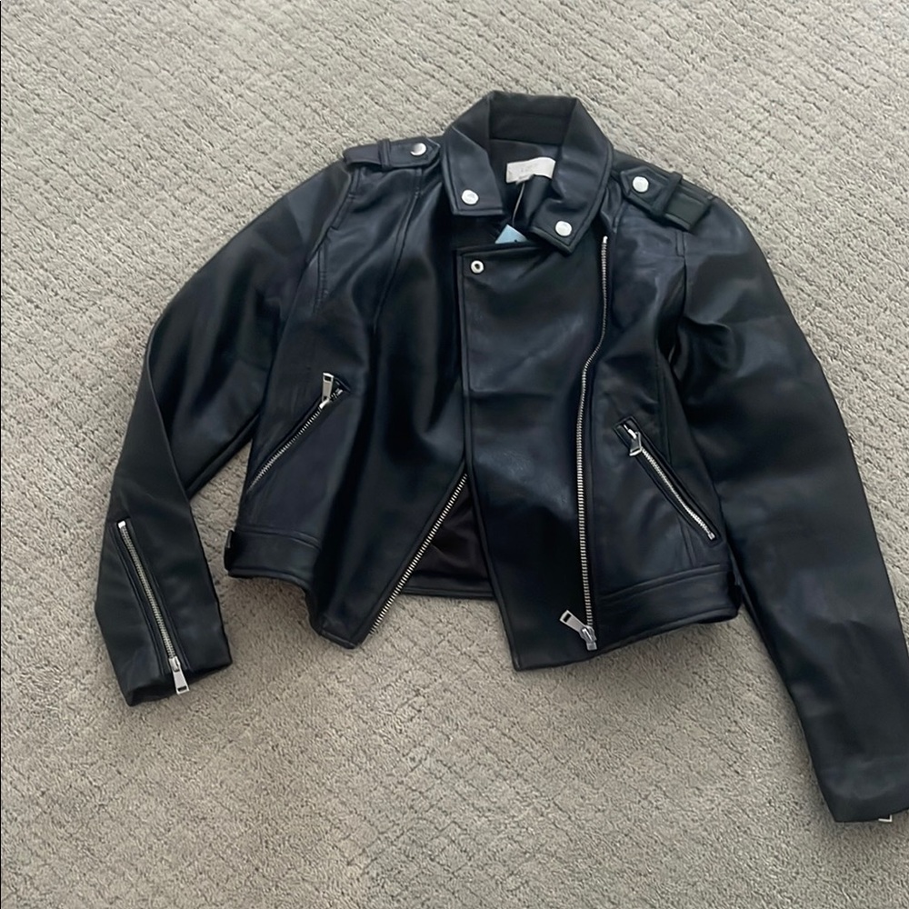 LOFT Black Leather Moto Jacket Asymmetrical Zipper
